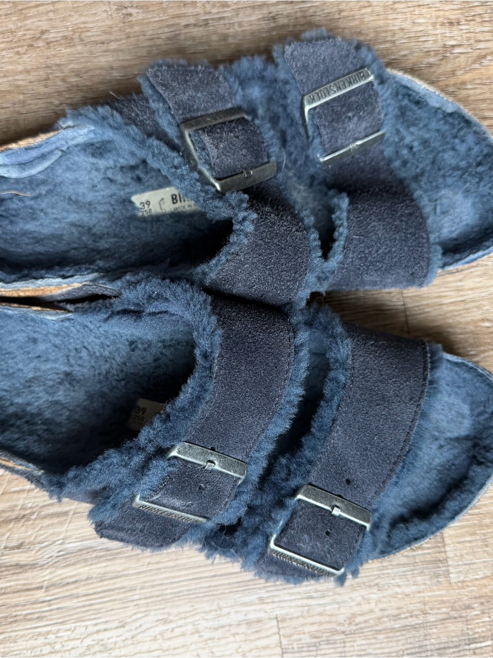 Women’s Fuzzy Blue Birkenstock Sandals - Picture 2 of 6